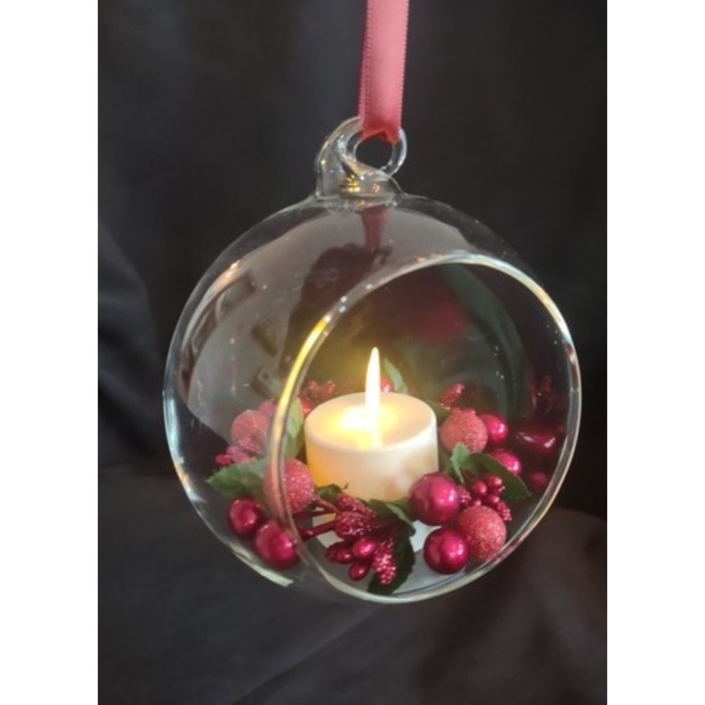 Luminara Flameless Candle RedBerry Glass Christmas Tree Ornament Decor &‎ Remote